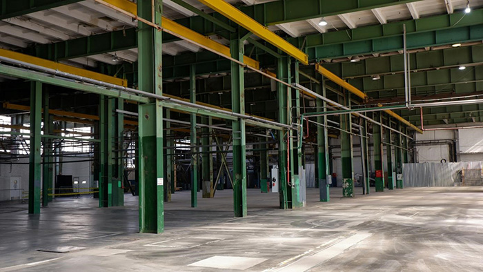 Interior of a prefabricated warehouse building
