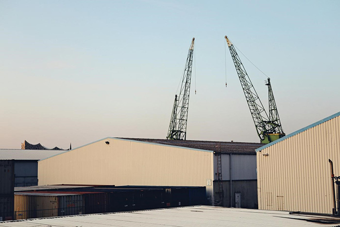 prefabricated warehouse sections with a steel frame